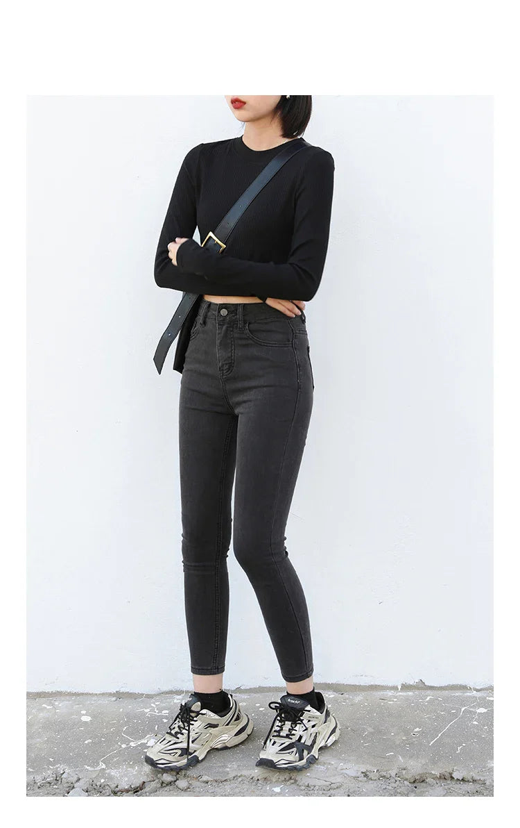Women Jeans Retro High Waist Stretch Pencil Denim Pants Elastic for Woman Female Trousers Autumn Winter Ladies