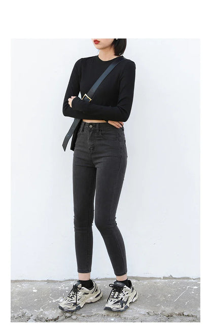 Women Jeans Retro High Waist Stretch Pencil Denim Pants Elastic for Woman Female Trousers Autumn Winter Ladies