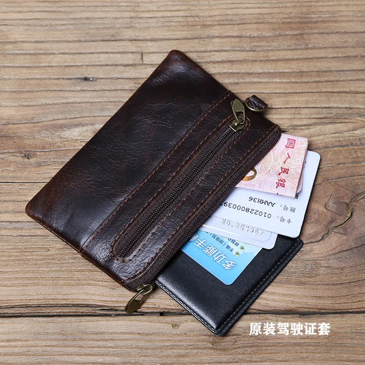 Monnaies en cuir, Convient aux hommes, aux femmes, Mini portefeuilles à fermeture éclair, Petits sacs à main, Sacs à main pour femmes, Porte-cartes masculins en cuir de vachette première couche