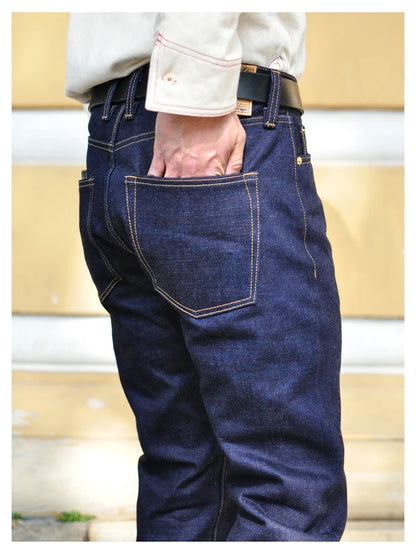 Mens Jeans 21 Oz Rainbow Selvedge Denim Vintage Raw Jeans for Men Sanforized Unwashed Heavyv Denim Jeans