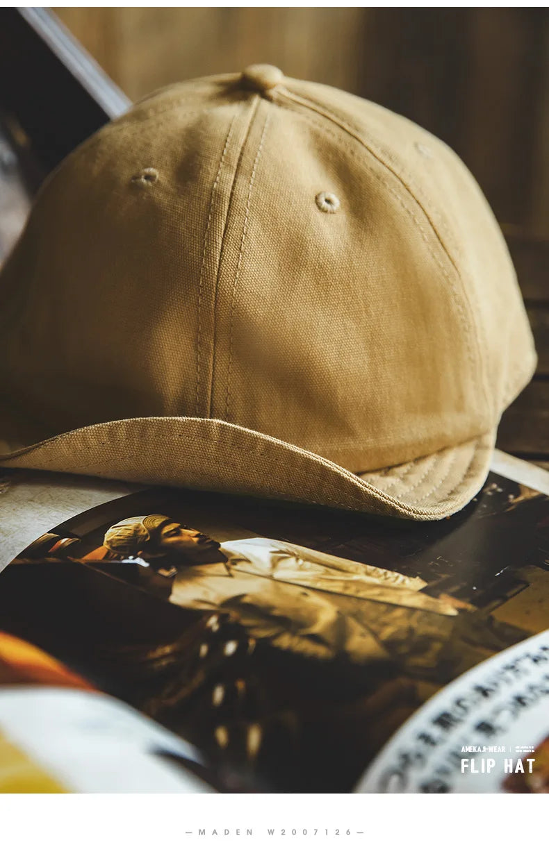 Retro Peaked Cap for Men Designer Beret Streeetwear Short Brim Flip Hat Casual Newsboy Hats Jeans Blue Khaki Amekaji Wear