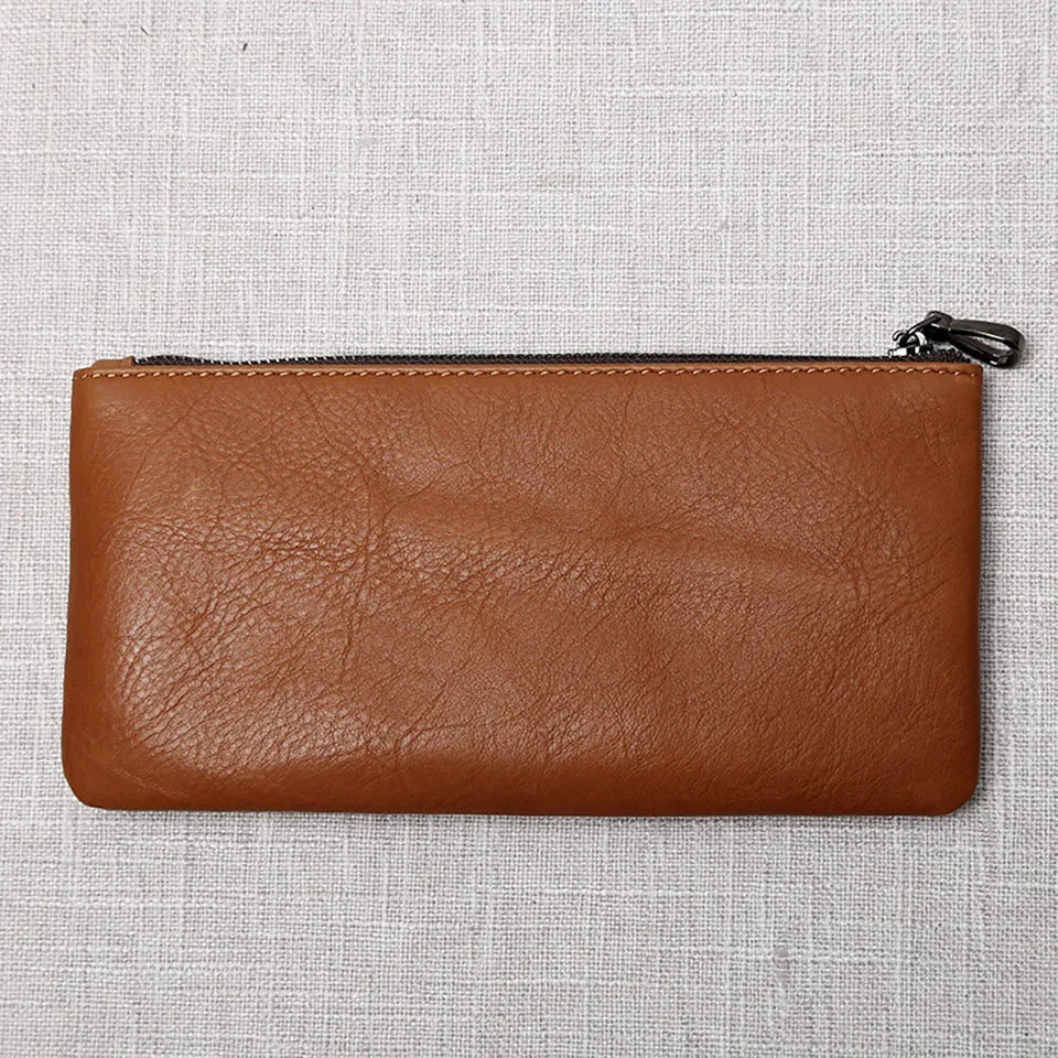 Men's Genuine Leather Long Zipper Wallet First Layer Cowhide Youth Ultra-Thin Handbag Wallet Trendy Brand Simple Wallet