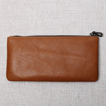 Men's Genuine Leather Long Zipper Wallet First Layer Cowhide Youth Ultra-Thin Handbag Wallet Trendy Brand Simple Wallet
