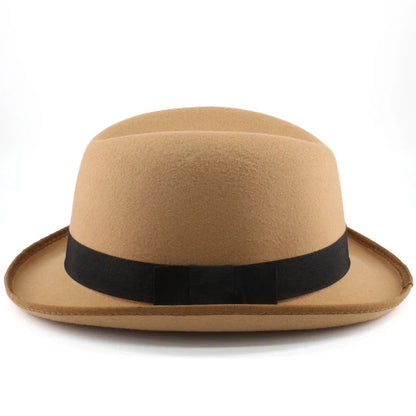 Men Women Wool Classical Homburg Hats Bowtie Band Fedora Caps Trilby Sunhat Jazz Winter Warm Adjustable Size M-L 7 1/8-7 3/8