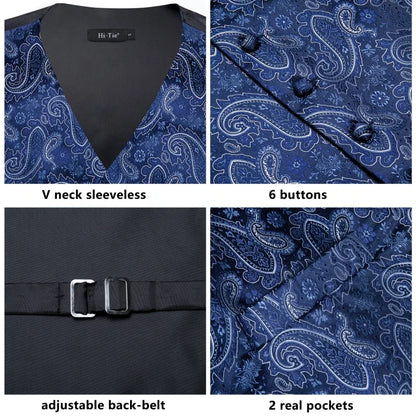 Silk Mens Vests Sleeveless Waist Jacket Jacquard Black Orange Floral Waistcoat Tie Hanky Cufflinks Set for Men Casual XXL
