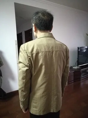 Men's Washable Fabric Single Breasted Button Blazers Business Suit Loose Military Jackets Outwear