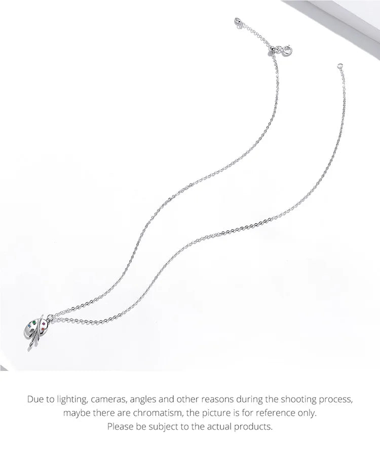 925 Sterling Silver Color Palette Necklace Chain Zircon Crystal Art Brush for Women Fine Statement Jewelry SCN457