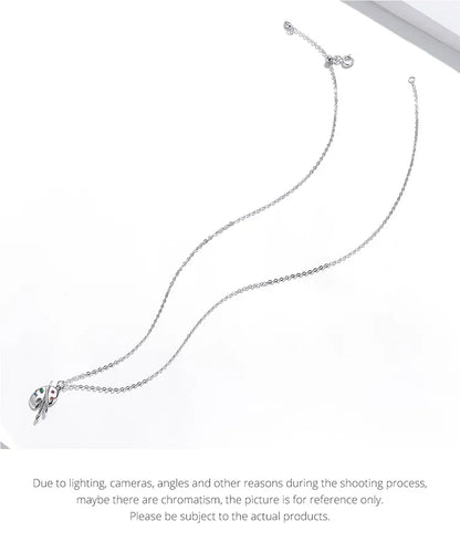 925 Sterling Silver Color Palette Necklace Chain Zircon Crystal Art Brush for Women Fine Statement Jewelry SCN457