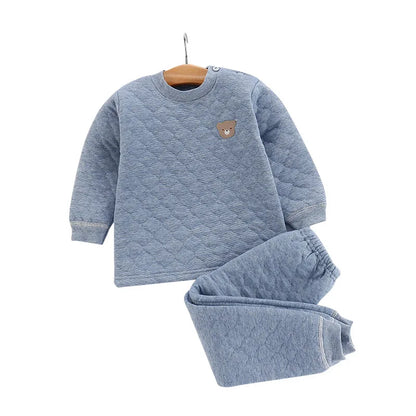 Winter Kids Pajamas For Baby Children Thermal Underwear Clothes Suit Three Layers Thick Cotton Toddler Boys Girls Sleepwear Set