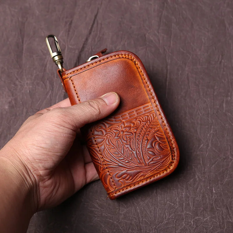 Men's Leather Key Bag, The First LayerOf Cowhide, Ladies' Purse, Multi-functional Vintage Vegetable Tanned Leather ID Bag.