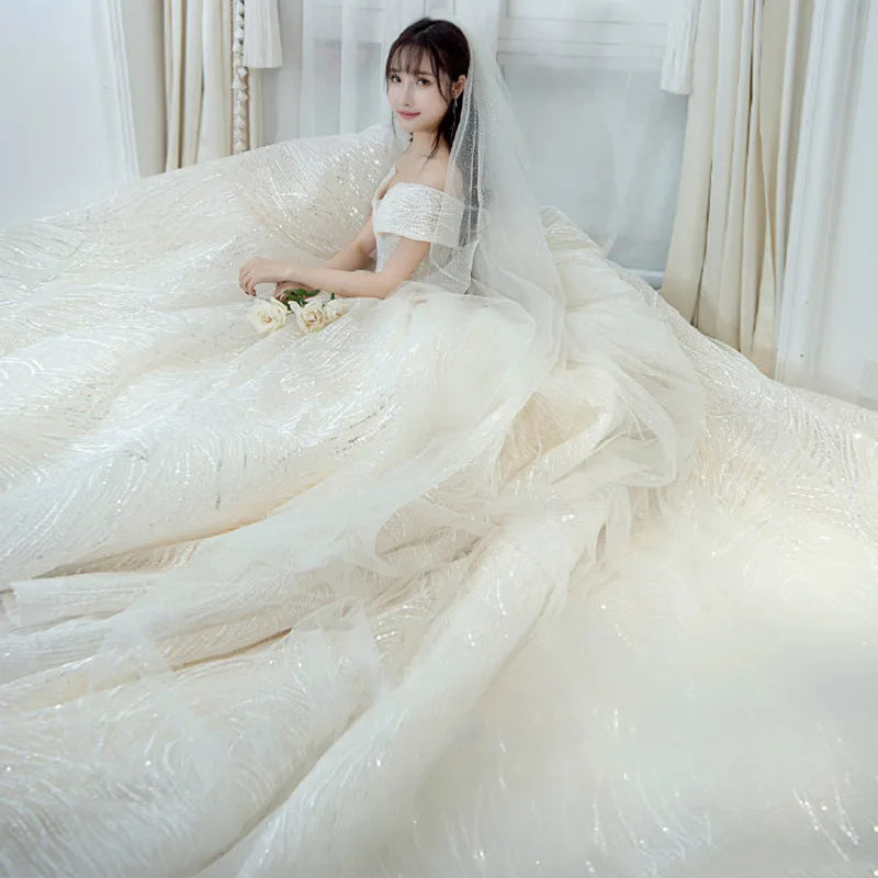Cheap Wedding Dress Shiny Wedding Dress Classic Boat Neck Bridal Party Gown Vestido De Noiva Robe De Mariee Customized