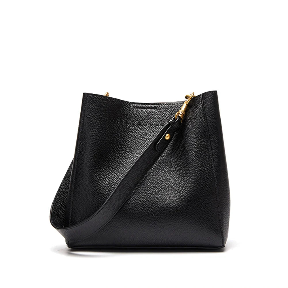 New Genuine Leather Casual Shopper Shoulder Bag Commuter Large Bucket Handbag Simple High Quality Women Tote Underarm Bags