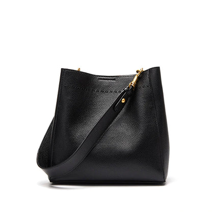 New Genuine Leather Casual Shopper Shoulder Bag Commuter Large Bucket Handbag Simple High Quality Women Tote Underarm Bags
