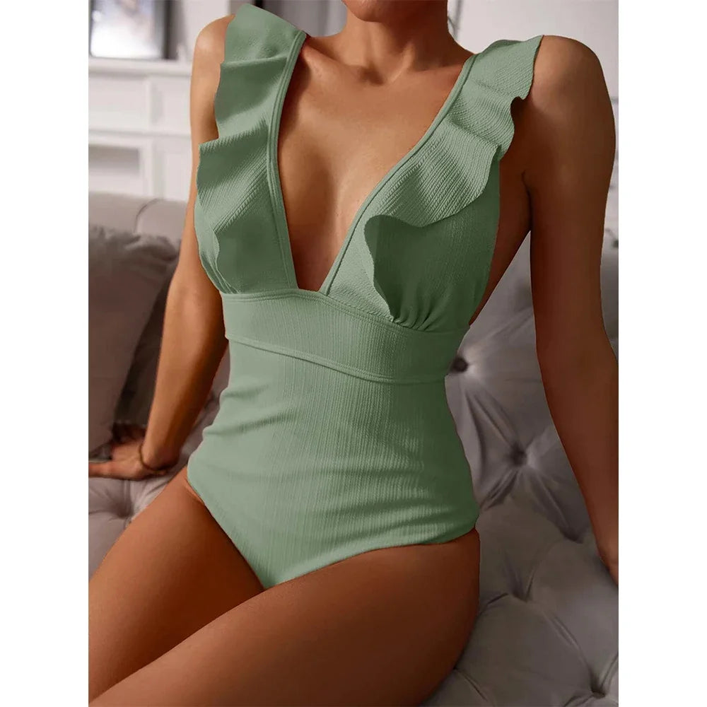 2023 One Piece Swimsuit Women Ruffle Swimwear Push Up Monokini Bodysuit Swimsuit Female Bathing Suit Summer Beach Wear
