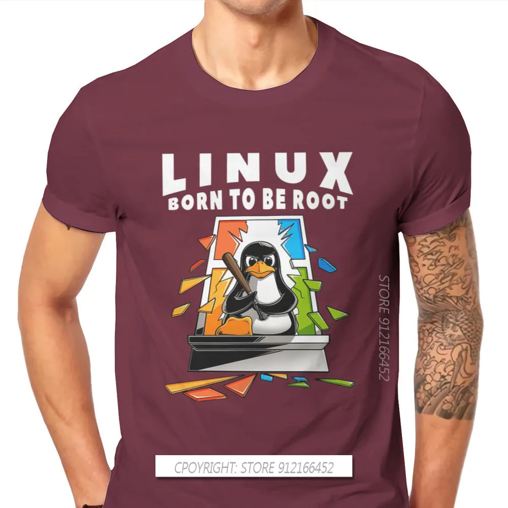 Linux Operating System Tux Penguin Man TShirt Window Crash Root Illustration Fashion T Shirt Graphic Sweatshirts New Trend Tees