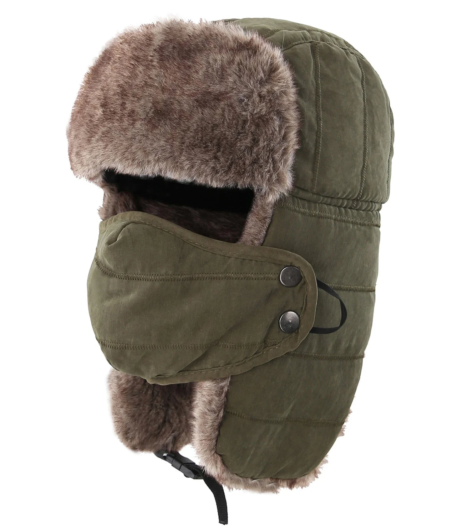 Men's Warm Chunky Trapper Hat Removable Windproof Winter Russian Hats with Mask Ushanka Hat