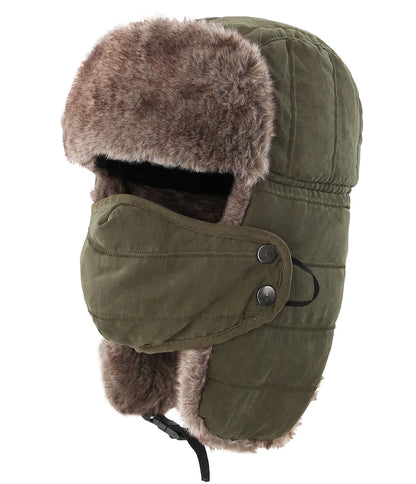 Men's Warm Chunky Trapper Hat Removable Windproof Winter Russian Hats with Mask Ushanka Hat