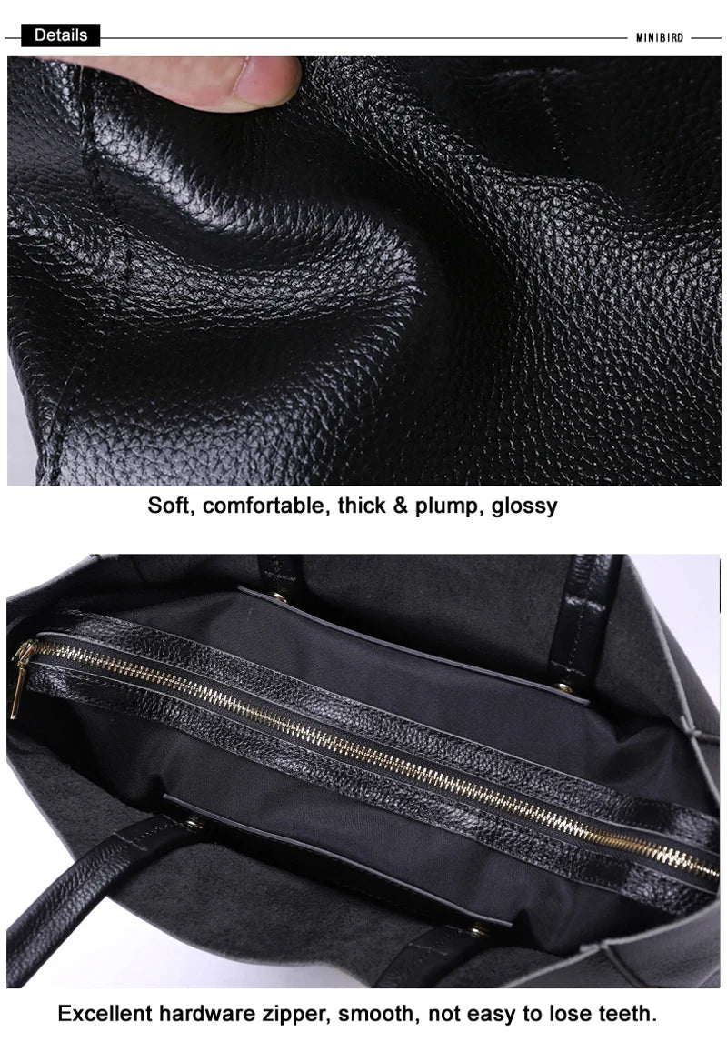 2023 New Women Deluxe Cowhide Genuine Leather Totes Handbag Lady Simple Soft Satchels Bag High Capacity Waterproof Shopping Bags