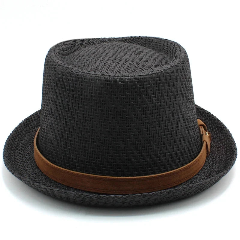 Men Women Classical Straw Pork Pie Hats Fedora Sunhats Trilby Caps Summer Boater Beach Outdoor Travel Party Size US 7 1/4 UK L