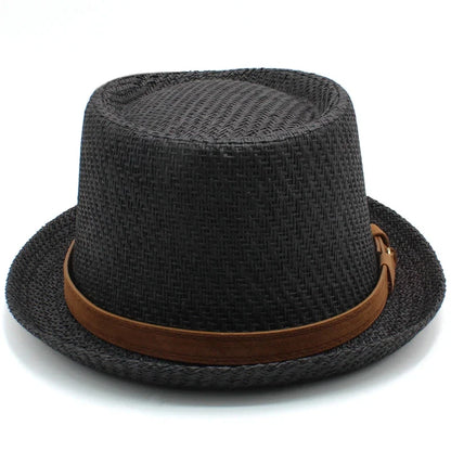Men Women Classical Straw Pork Pie Hats Fedora Sunhats Trilby Caps Summer Boater Beach Outdoor Travel Party Size US 7 1/4 UK L