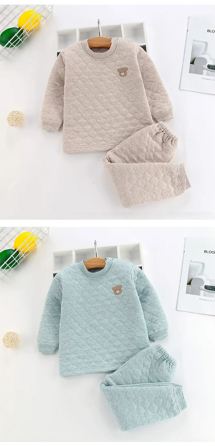 Winter Kids Pajamas For Baby Children Thermal Underwear Clothes Suit Three Layers Thick Cotton Toddler Boys Girls Sleepwear Set