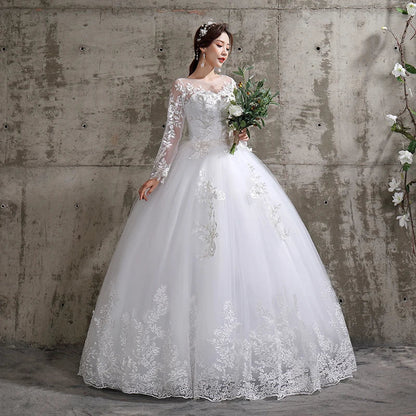Customized Wedding Dress Style Bride Plus Size Flower Wedding Dresses Dreamy Full-sleeve Bridal Lace Up Dresses Ball Gowns