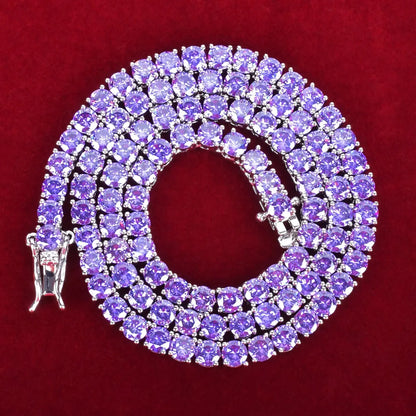 Purple Tennis Chain Necklace Hip Hop Rock Street Jewelry AAAAA Cubic Zirconia 24K Real Gold Color Plated