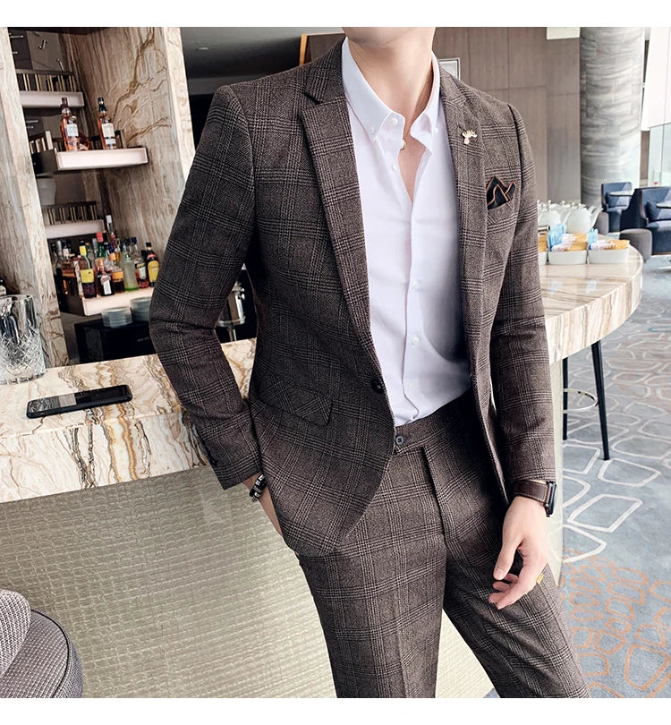 S-7XL Jacket + Pants / Luxurious High -end Brand Solid Color Men's Casual Business Slim Suit Two -piece Suit Groom Wedding Suit