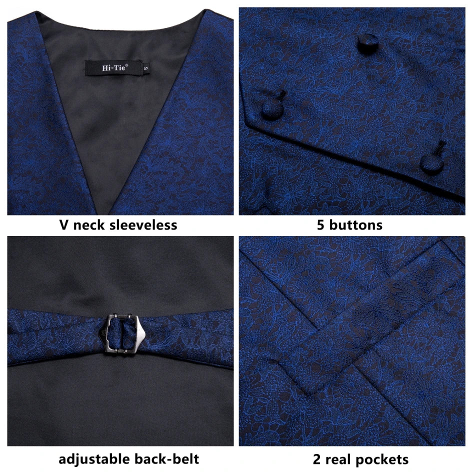 Fashion Silk Vest For Men Classic Gold Champane Yellow Waistcoat Jacket Tie Hankerchief Cufflinks Sets Dress Suit Wedding Hi-Tie