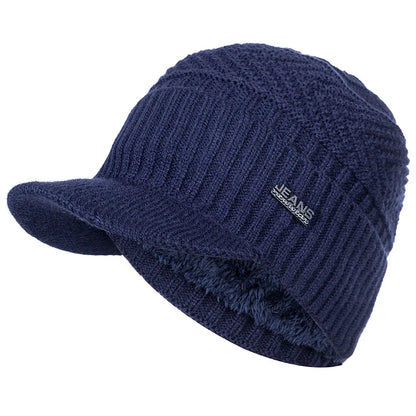 Unisex Warm Winter Hats Stylish Add Fur Lined Soft Beanie Cap With Brim Thick Winter Knitted Hats For Men & Women Dropshipping