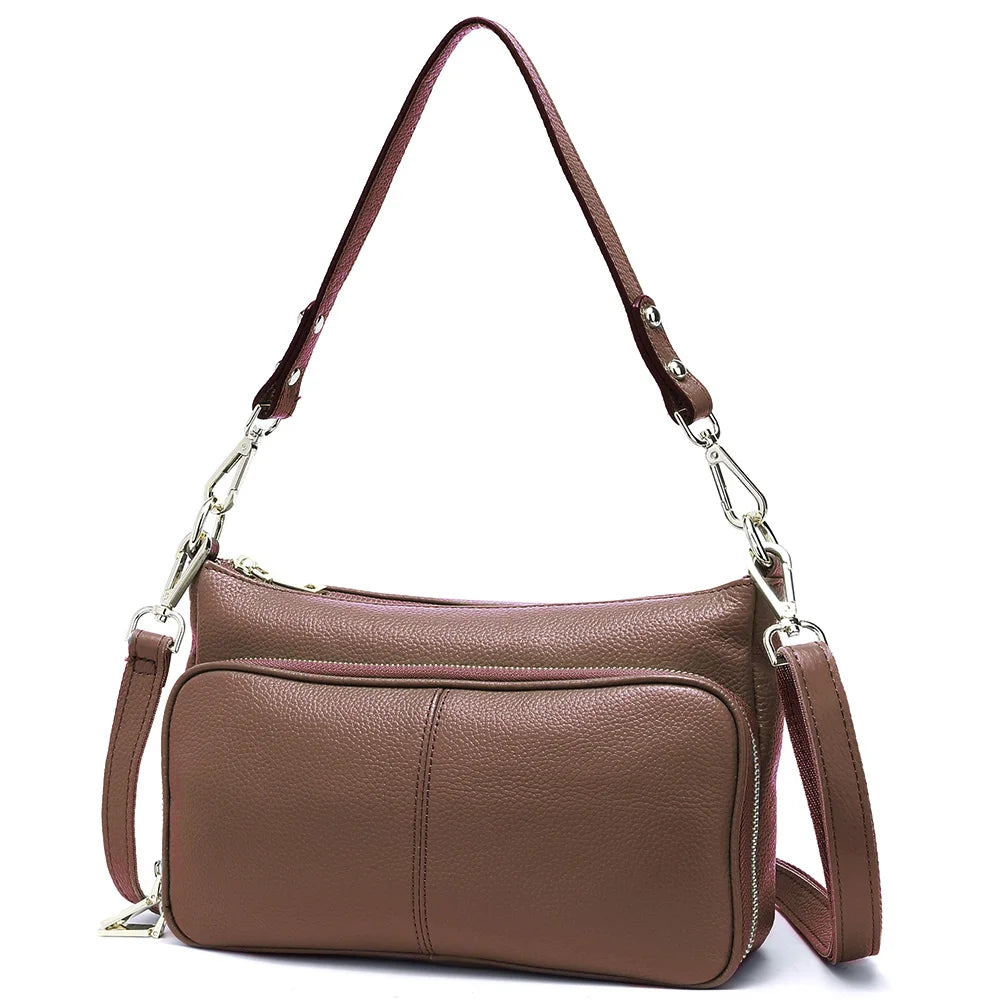 Women's Handbag 100% Genuine Leather Ladies Shoulder Crossbody Messenger Bag Fashion Hobos Black High Quality