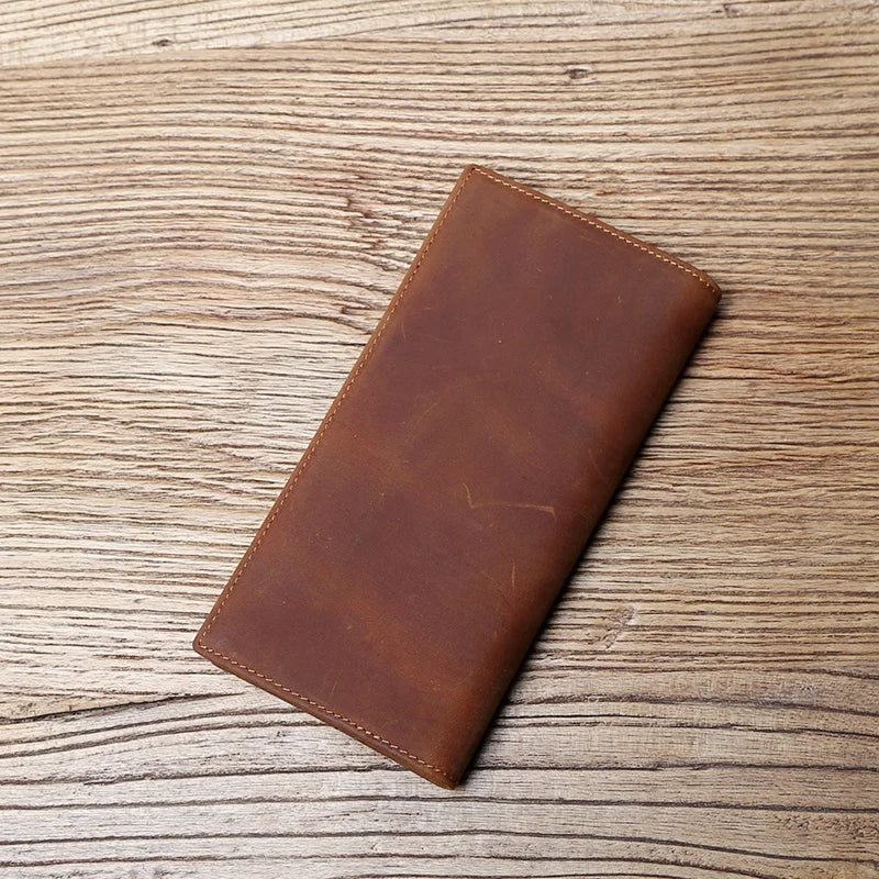 Vintage Leather Men's Wallet Mad Horse Leather Long Cell Phone Bag First Layer Cowhide Multi-card ID Bag