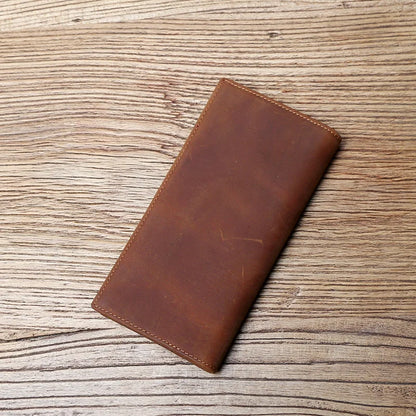 Vintage Leather Men's Wallet Mad Horse Leather Long Cell Phone Bag First Layer Cowhide Multi-card ID Bag