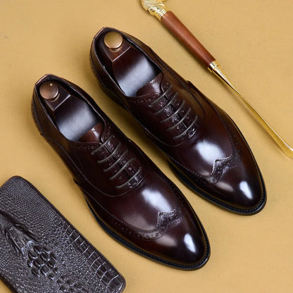 Full Grain Leather Men Retro Italian Design Men Brogues Genuine Leather Dress Shoes Handmade Wedding Shoes For Men