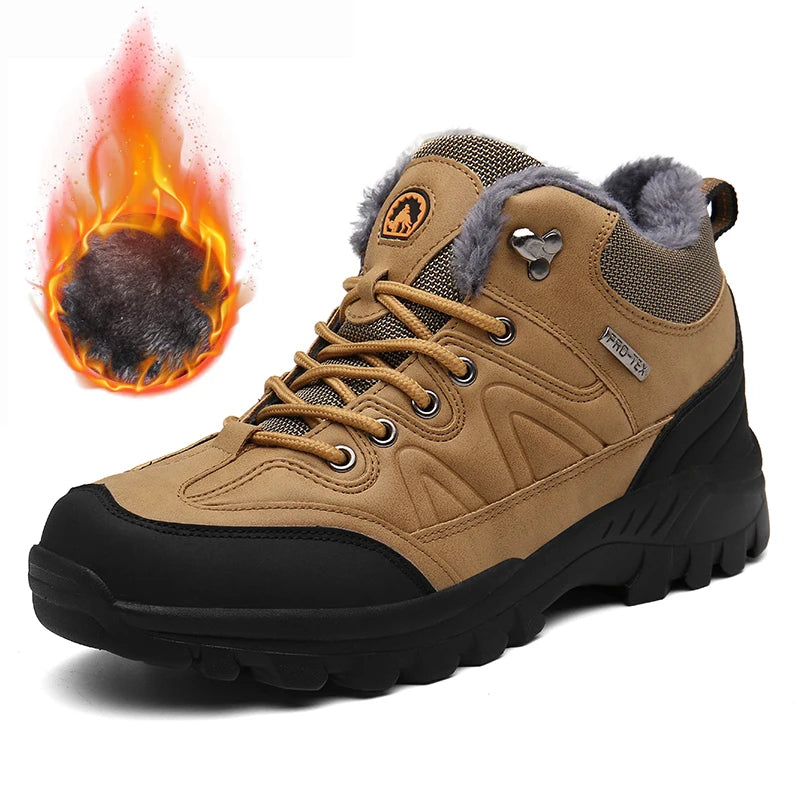 Brand Winter Men's Boots Warm Men's Snow Boots High Quality Leather Waterproof Men Sneakers Outdoor Men Hiking Boots Work Shoes