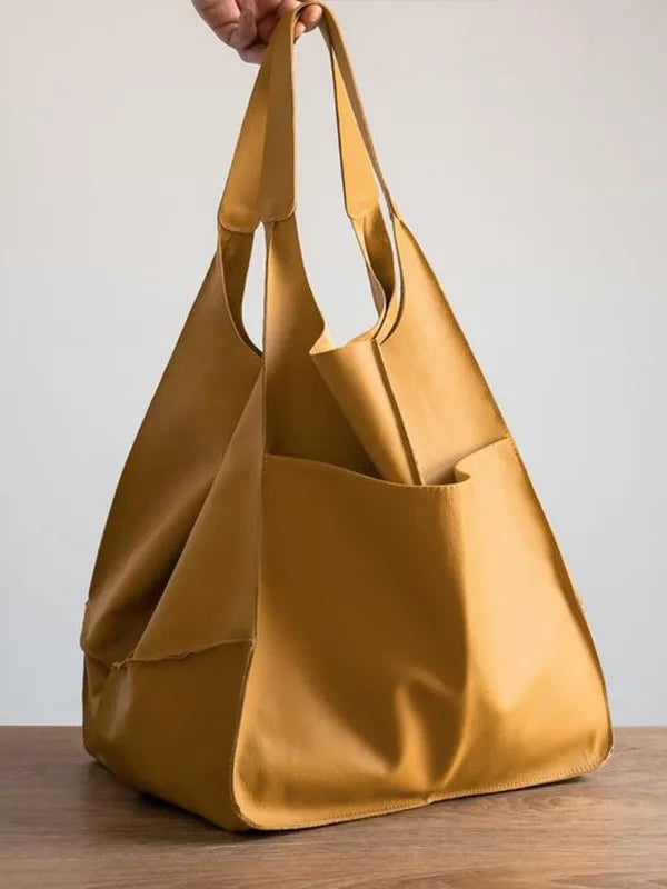 Casual Soft Large Capacity Tote Women Handbags Designer Aged Metal Look Luxury Pu Leather Shoulder Bag Retro Big Shopper Purses