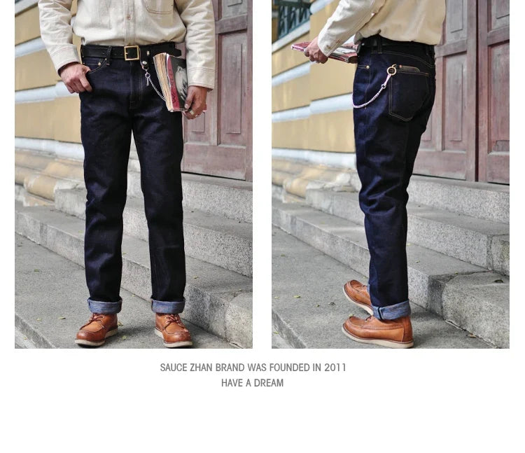 Mens Jeans 21 Oz Rainbow Selvedge Denim Vintage Raw Jeans for Men Sanforized Unwashed Heavyv Denim Jeans