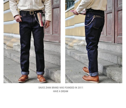 Mens Jeans 21 Oz Rainbow Selvedge Denim Vintage Raw Jeans for Men Sanforized Unwashed Heavyv Denim Jeans
