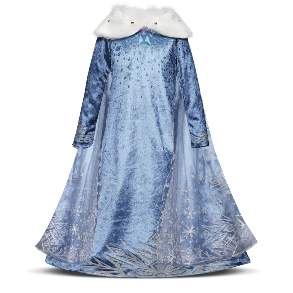 Elsa Dresses For Girls Princess Party Elsa Costume Snow Queen 2 Cosplay Elza Vestidos Hair Accessory Set Halloween Girls Clothes