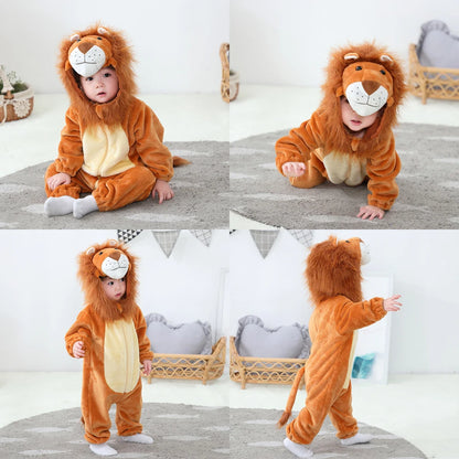 Infant Toddler Dalmatian Dog Lion Tiger Dinosaur Costumes Baby Boys Girls Kigurumi Cartoon Animal Romper Halloween Purim