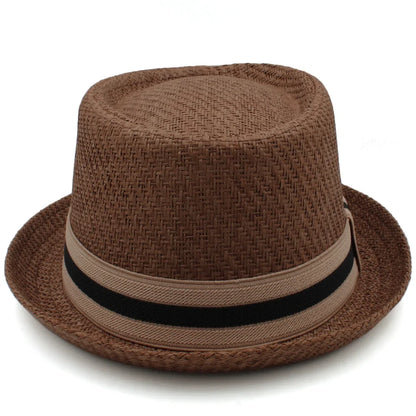 Men Women Classical Straw Pork Pie Hats Fedora Sunhats Trilby Caps Summer Boater Beach Outdoor Travel Party Size US 7 1/4 UK L