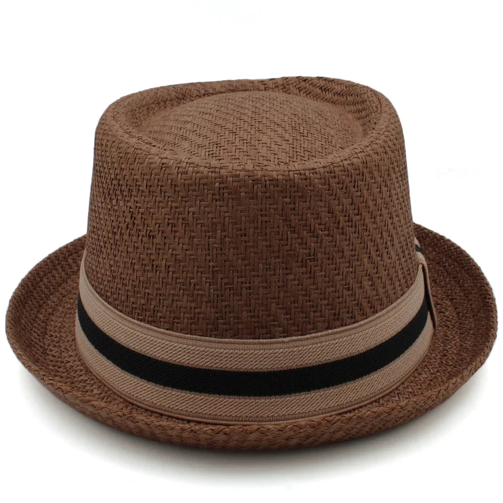 Men Women Classical Straw Pork Pie Hats Fedora Sunhats Trilby Caps Summer Boater Street Outdoor Travel Party Size US 7 1/4 UK L