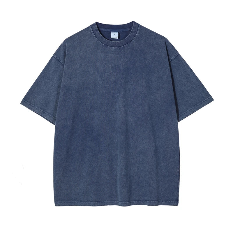 2025 High Street Summer Washed Cotton T-Shirt Tees For Men Unisex Loose Retro Solid T Shirts Brand Tops HY0113