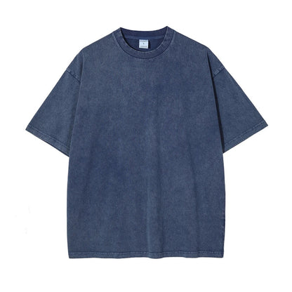 2025 High Street Summer Washed Cotton T-Shirt Tees For Men Unisex Loose Retro Solid T Shirts Brand Tops HY0113