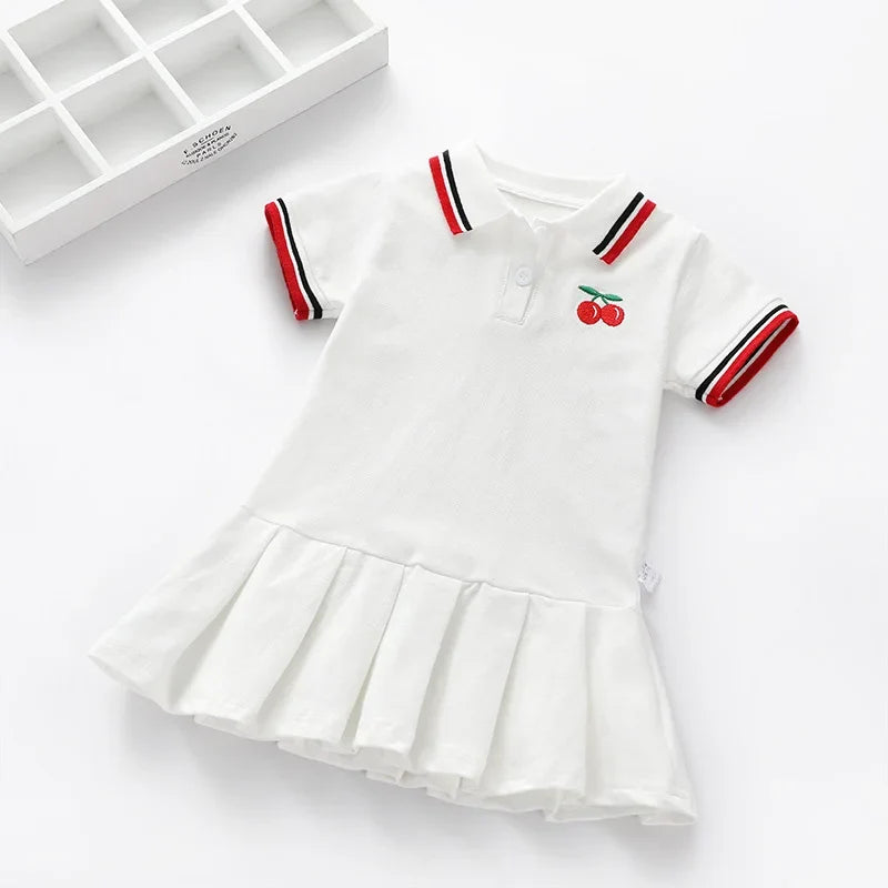 Girls Summer Dress New Children's Polo Pleated Dress Short Sleeve College Style Dresses WT26