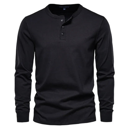 Men's Long Sleeve Button Down T-Shirts Autumn Henley Collar Casual High Quality 100% Cotton Crew Neck Mens T Shirts