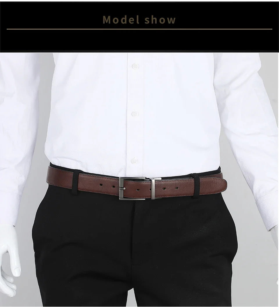 Business Dress Belts for Men Genuine Leather Belt Reversible Buckle Brown and Black Belt HQ110