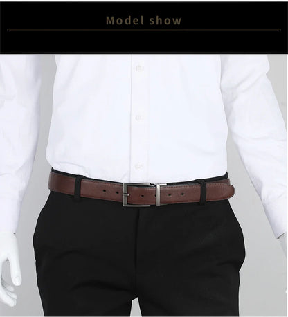 Business Dress Belts for Men Genuine Leather Belt Reversible Buckle Brown and Black Belt HQ110