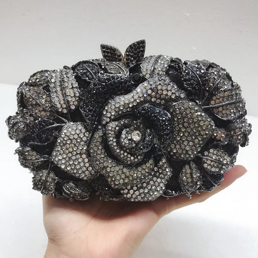 Green Pink Multicolored Rose Crystal Women Evening Clutches Bags Diamond Wedding Cocktail Party Purse And Stone Handbag