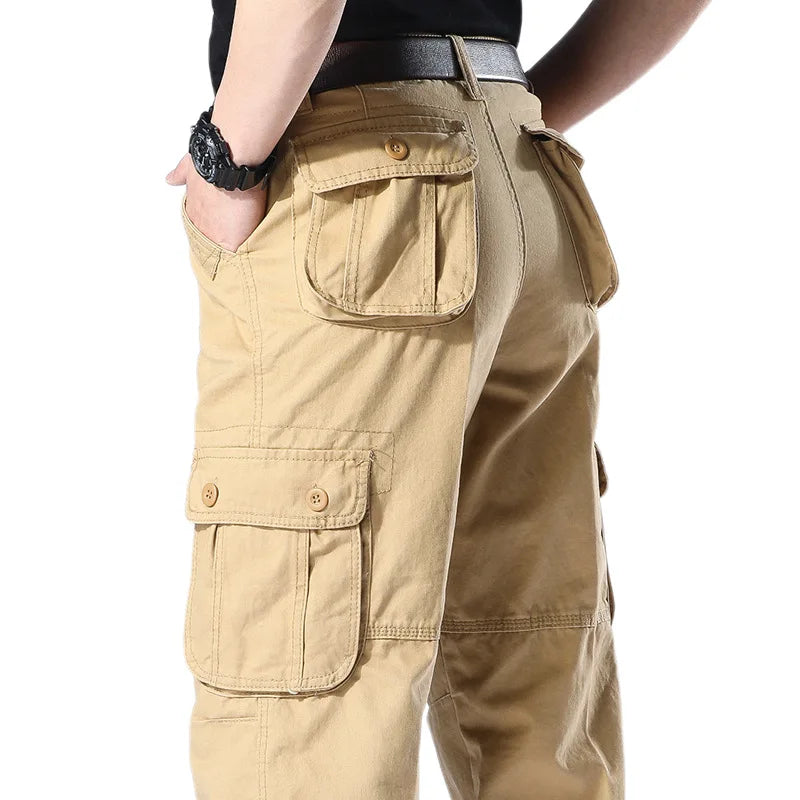 Men's Spring Baggy Cargo Pants Work Overalls Tactical Multi-Pocket Casual Cotton Pants Male Army Straight Slacks Long Trousers